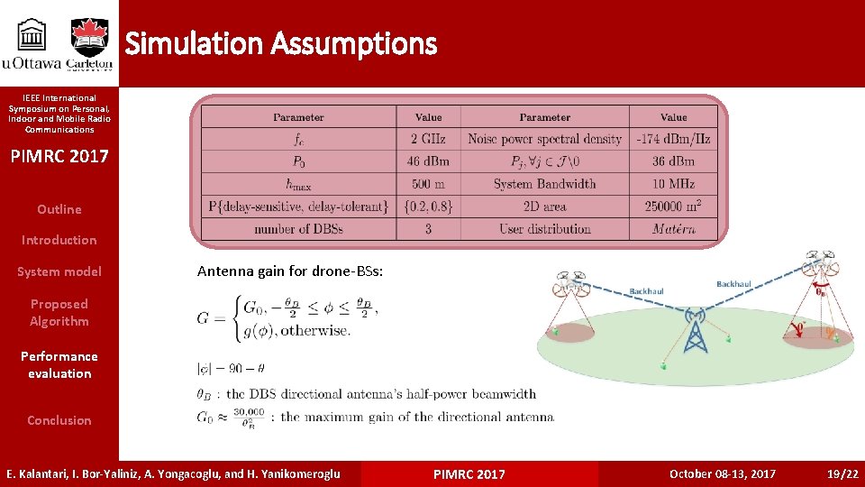 Simulation Assumptions IEEE International Symposium on Personal, Indoor and Mobile Radio Communications PIMRC 2017