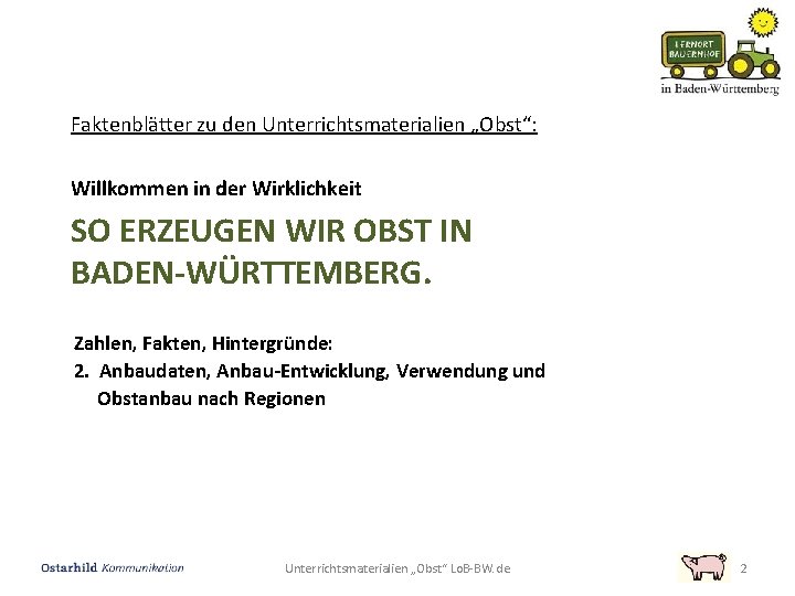 Faktenblätter zu den Unterrichtsmaterialien „Obst“: Willkommen in der Wirklichkeit SO ERZEUGEN WIR OBST IN