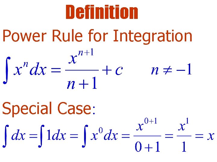 Definition Power Rule for Integration Special Case: 