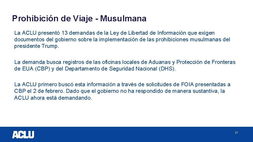 Prohibición de Viaje - Musulmana La ACLU presentó 13 demandas de la Ley de