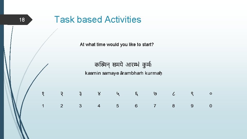 18 Task based Activities At what time would you like to start? 