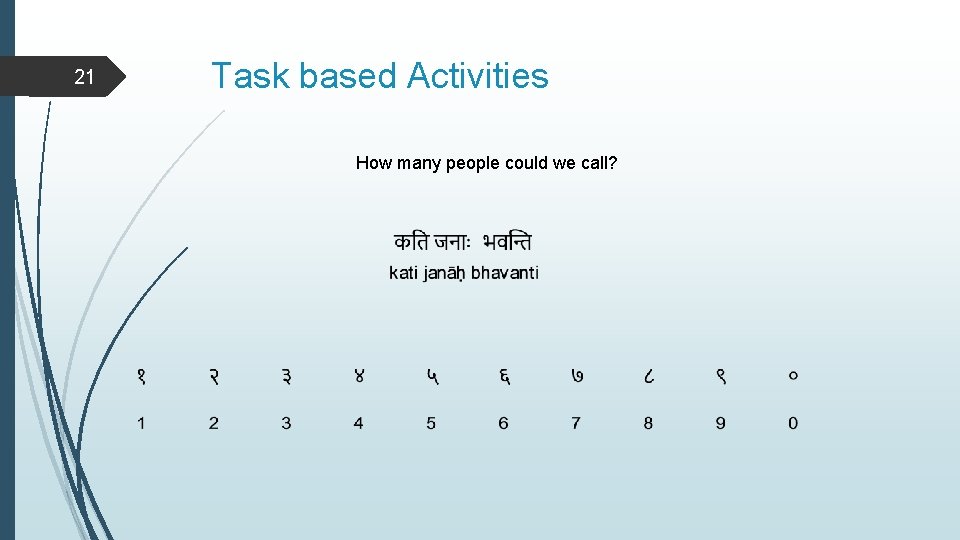 21 Task based Activities How many people could we call? 
