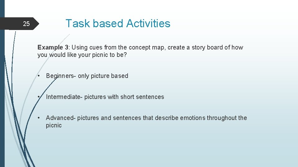 25 Task based Activities Example 3: Using cues from the concept map, create a