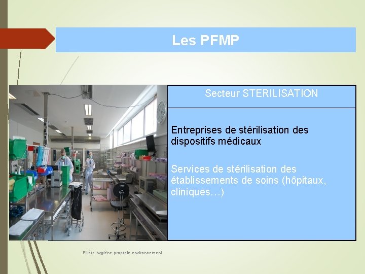 Les PFMP Secteur STERILISATION Entreprises de stérilisation des dispositifs médicaux Services de stérilisation des