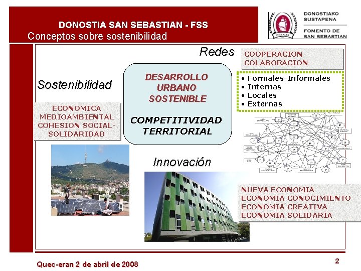 DONOSTIA SAN SEBASTIAN - FSS Conceptos sobre sostenibilidad Redes DESARROLLO URBANO SOSTENIBLE Sostenibilidad ECONOMICA