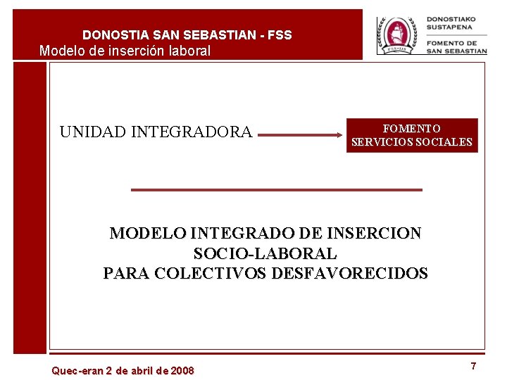 DONOSTIA SAN SEBASTIAN - FSS Modelo de inserción laboral UNIDAD INTEGRADORA FOMENTO SERVICIOS SOCIALES