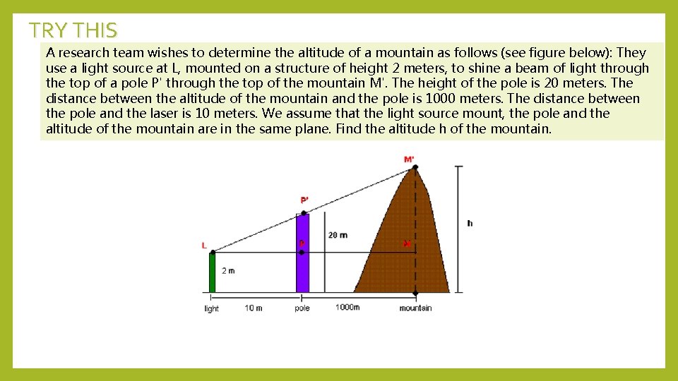 TRY THIS A research team wishes to determine the altitude of a mountain as