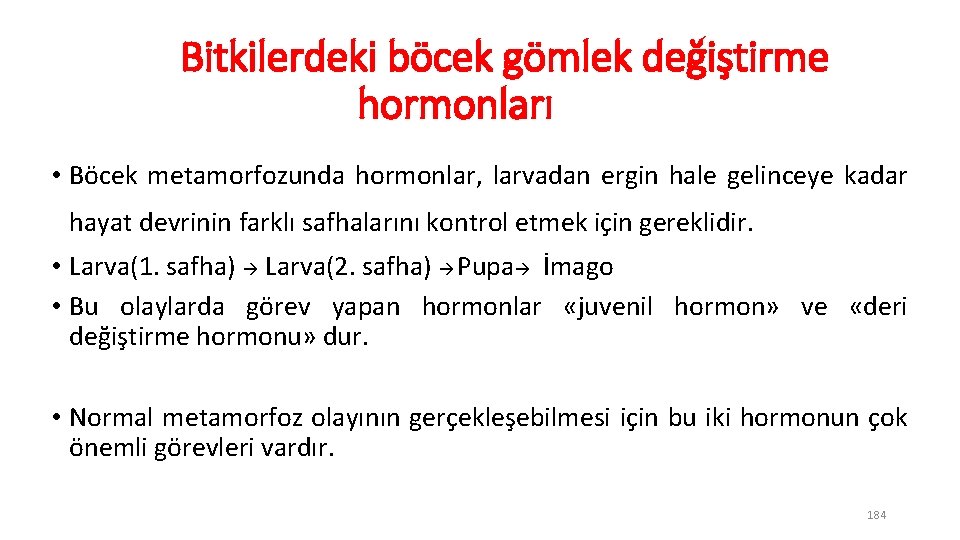 Bitkilerdeki böcek gömlek değiştirme hormonları • Böcek metamorfozunda hormonlar, larvadan ergin hale gelinceye kadar