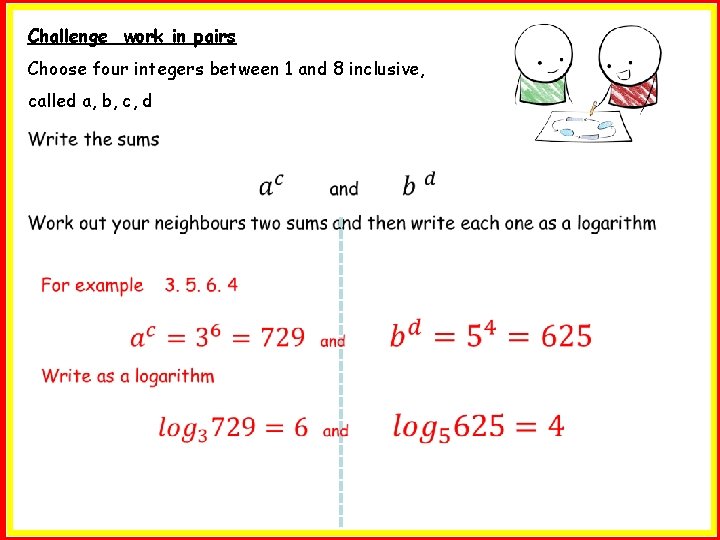 Challenge work in pairs Choose four integers between 1 and 8 inclusive, called a,