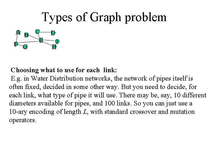 Types of Graph problem A B C E F G D I H Choosing