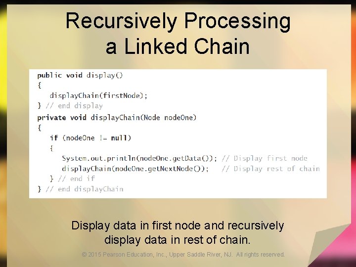 Recursively Processing a Linked Chain Display data in first node and recursively display data