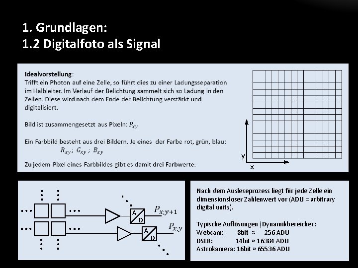 1. Grundlagen: 1. 2 Digitalfoto als Signal y x A Nach dem Ausleseprozess liegt