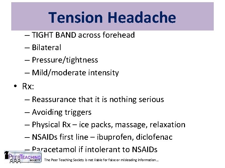 Tension Headache – TIGHT BAND across forehead – Bilateral – Pressure/tightness – Mild/moderate intensity