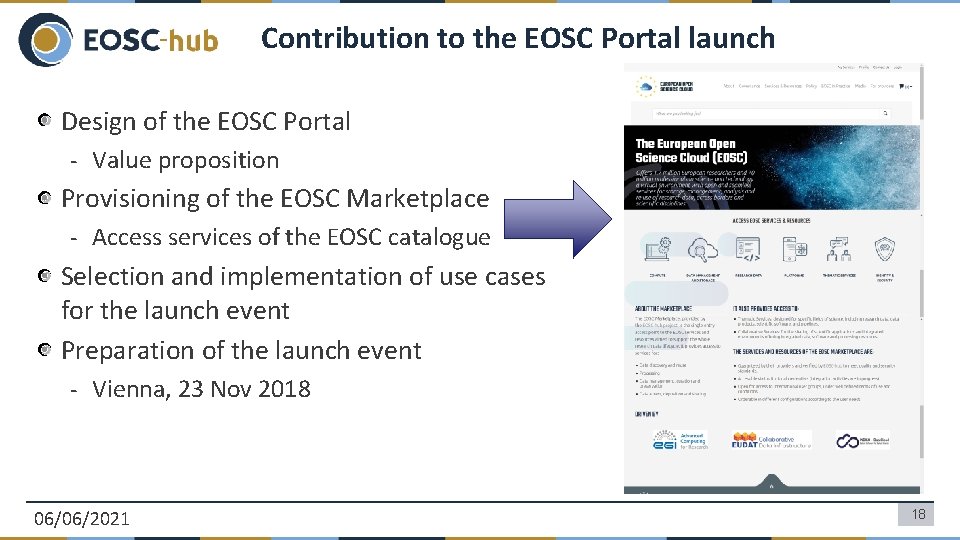 Contribution to the EOSC Portal launch Design of the EOSC Portal - Value proposition