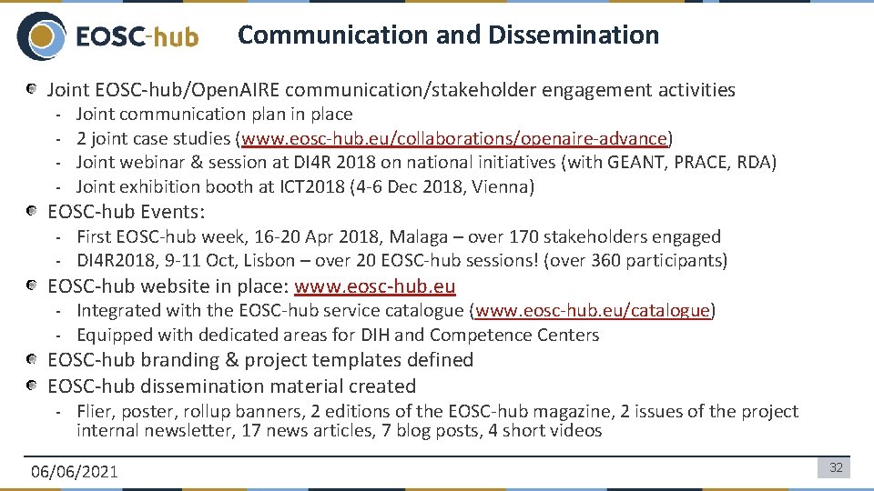 Communication and Dissemination Joint EOSC-hub/Open. AIRE communication/stakeholder engagement activities - Joint communication plan in