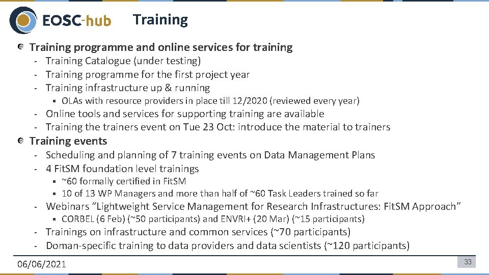 Training programme and online services for training - Training Catalogue (under testing) - Training