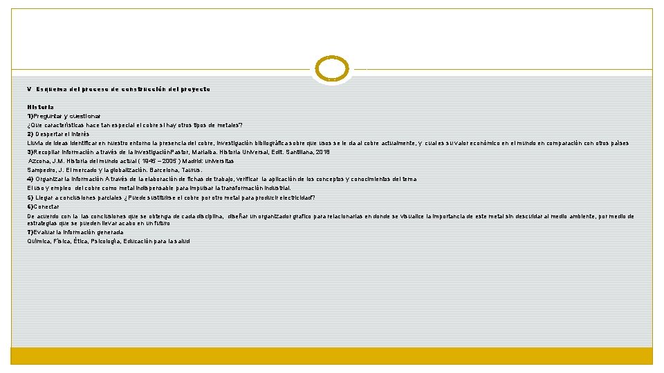 V Esquema del proceso de construcción del proyecto Historia 1)Preguntar y cuestionar ¿Que características
