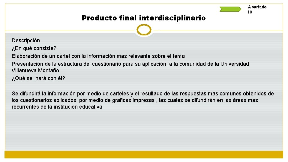 Producto final interdisciplinario Apartado 10 Descripción ¿En qué consiste? Elaboración de un cartel con