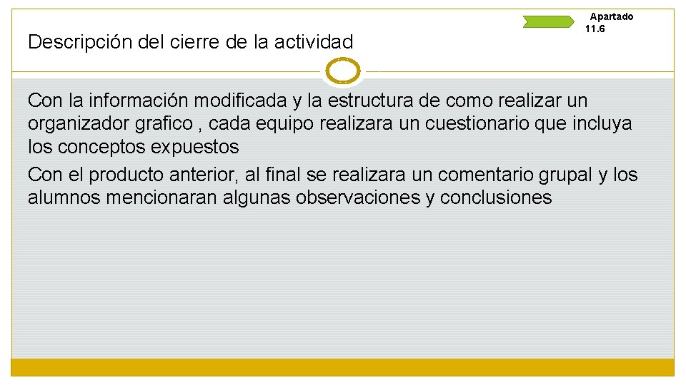 Descripción del cierre de la actividad Apartado 11. 6 Con la información modificada y