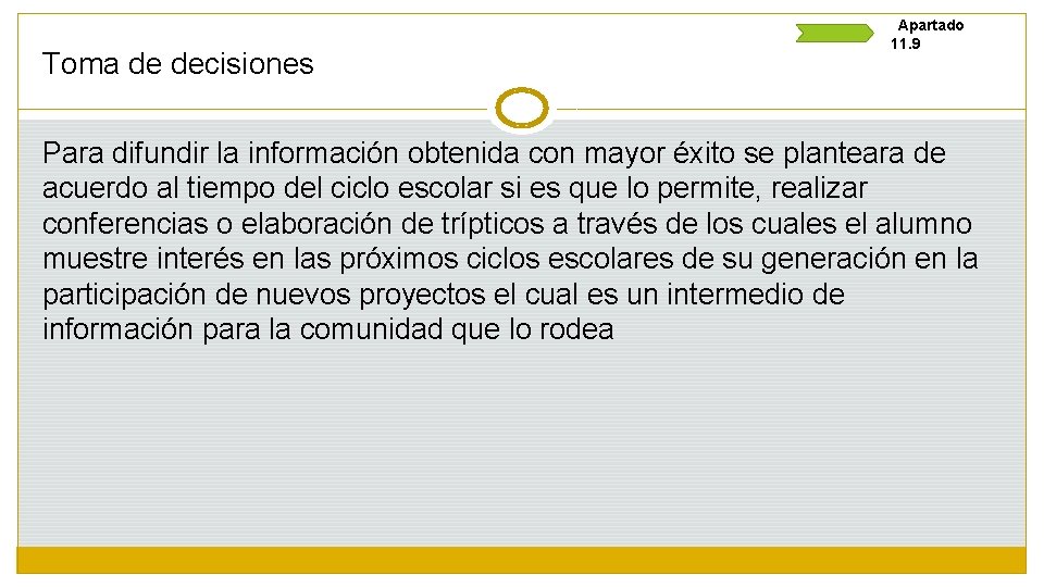 Toma de decisiones Apartado 11. 9 Para difundir la información obtenida con mayor éxito