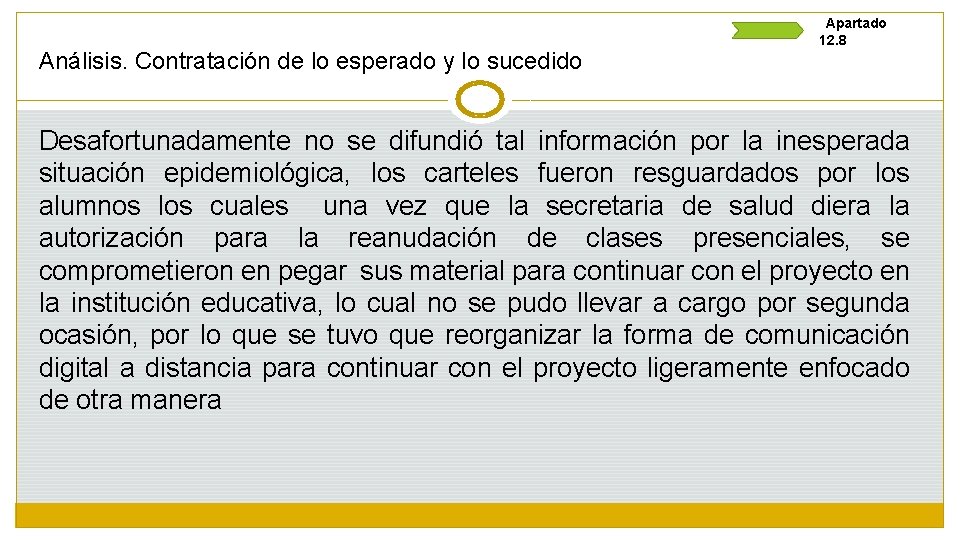Análisis. Contratación de lo esperado y lo sucedido Apartado 12. 8 Desafortunadamente no se