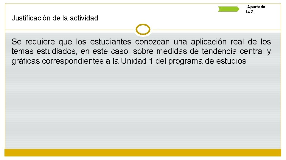 Justificación de la actividad Apartado 14. 3 Se requiere que los estudiantes conozcan una