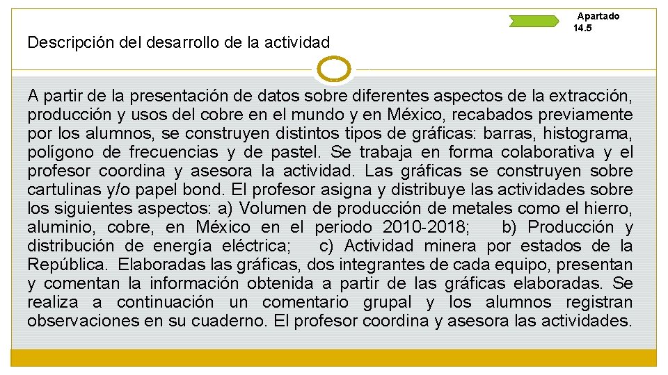 Descripción del desarrollo de la actividad Apartado 14. 5 A partir de la presentación