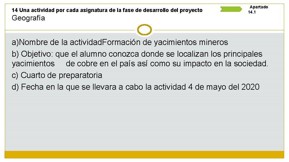 14 Una actividad por cada asignatura de la fase de desarrollo del proyecto Geografía