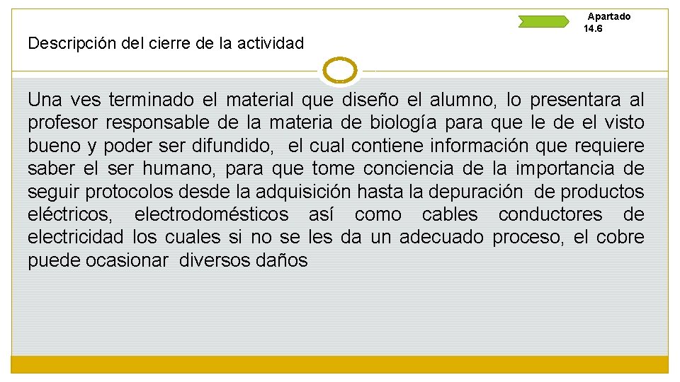 Descripción del cierre de la actividad Apartado 14. 6 Una ves terminado el material