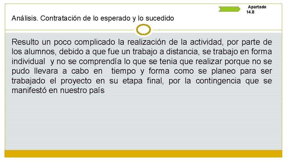 Análisis. Contratación de lo esperado y lo sucedido Apartado 14. 8 Resulto un poco