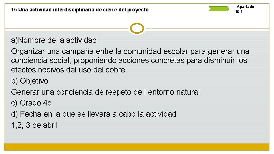 15 Una actividad interdisciplinaria de cierre del proyecto Apartado 15. 1 a)Nombre de la
