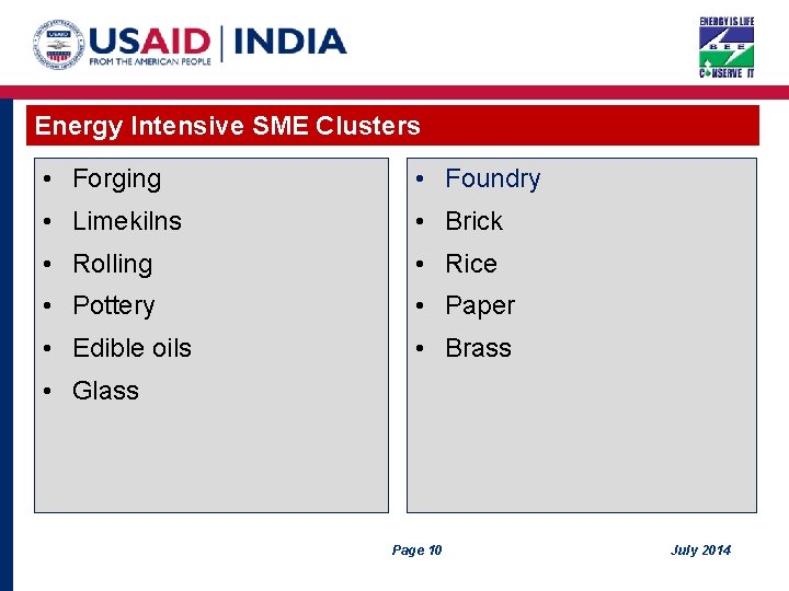 Energy Intensive SME Clusters • Forging • Foundry • Limekilns • Brick • Rolling