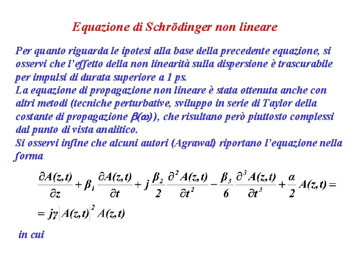 Equazione di Schrödinger non lineare Per quanto riguarda le ipotesi alla base della precedente
