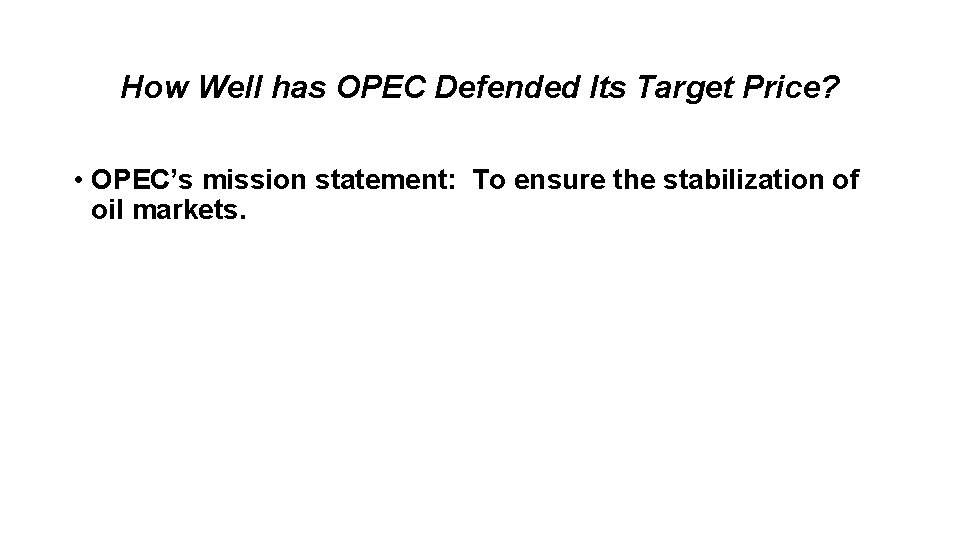 How Well has OPEC Defended Its Target Price? • OPEC’s mission statement: To ensure