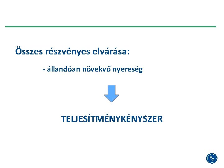 Összes részvényes elvárása: - állandóan növekvő nyereség TELJESÍTMÉNYKÉNYSZER 