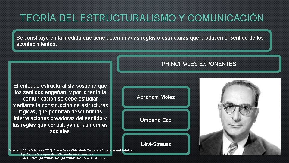 TEORÍA DEL ESTRUCTURALISMO Y COMUNICACIÓN Se constituye en la medida que tiene determinadas reglas