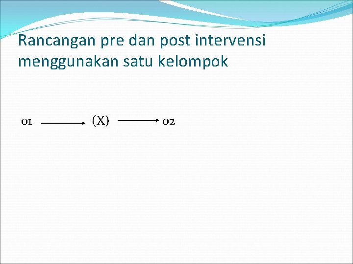 Rancangan pre dan post intervensi menggunakan satu kelompok 01 (X) 02 