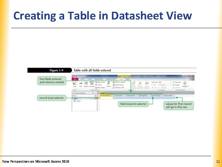 Creating a Table in Datasheet View New Perspectives on Microsoft Access 2010 XP 11
