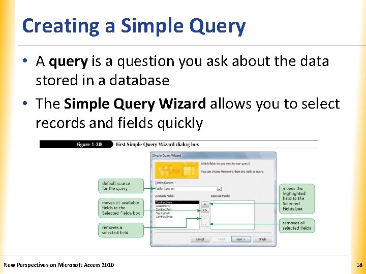 Creating a Simple Query XP • A query is a question you ask about