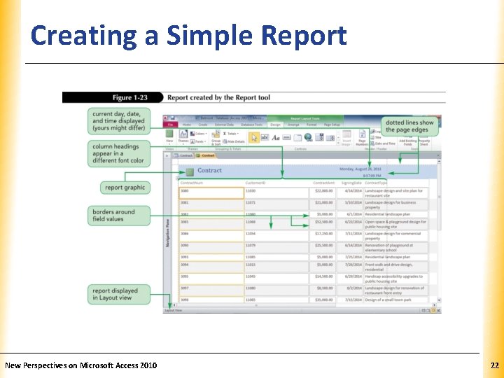 Creating a Simple Report New Perspectives on Microsoft Access 2010 XP 22 