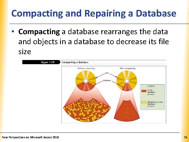 Compacting and Repairing a Database. XP • Compacting a database rearranges the data and