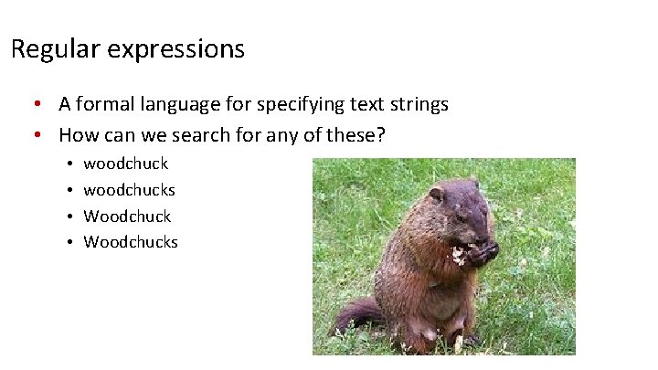 Regular expressions • A formal language for specifying text strings • How can we