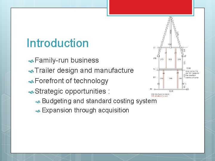 Introduction Family-run business Trailer design and manufacture Forefront of technology Strategic opportunities : Budgeting