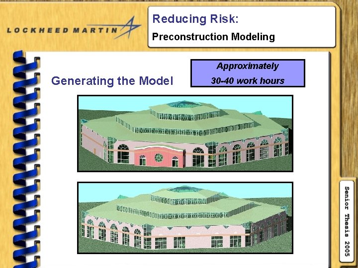 Reducing Risk: Preconstruction Modeling Approximately Generating the Model 30 -40 work hours 