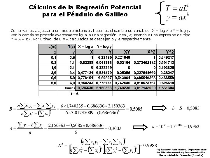 Cálculos de la Regresión Potencial para el Péndulo de Galileo Como vamos a ajustar