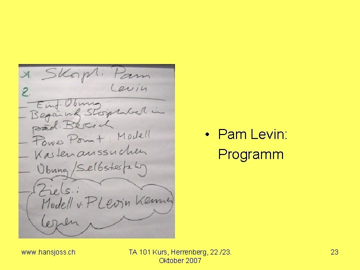  • Pam Levin: Programm www. hansjoss. ch TA 101 Kurs, Herrenberg, 22. /23.