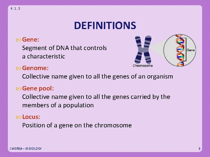 4. 1. 2 DEFINITIONS Gene: Segment of DNA that controls a characteristic Genome: Collective