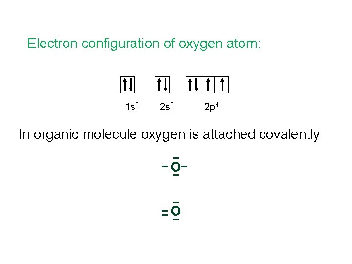 Electron configuration of oxygen atom: 1 s 2 2 p 4 In organic molecule