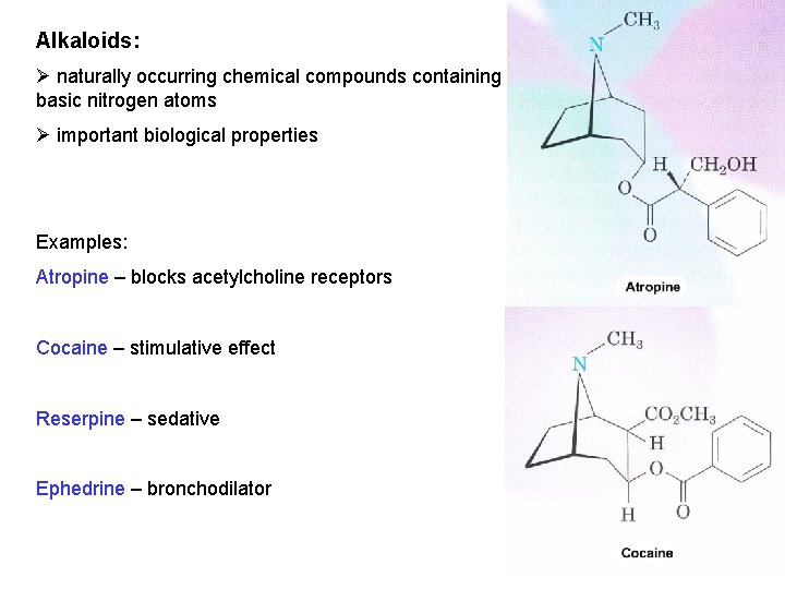 Alkaloids: Ø naturally occurring chemical compounds containing basic nitrogen atoms Ø important biological properties Alkaloids: Ø naturally occurring chemical compounds containing basic nitrogen atoms Ø important biological properties