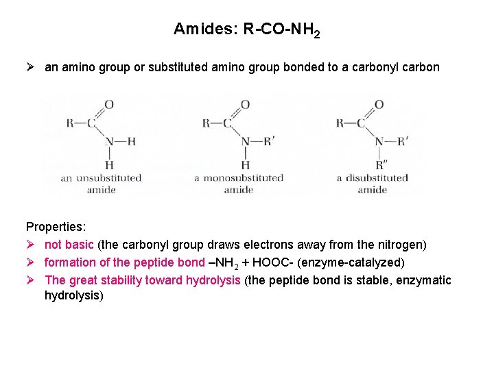 Amides: R-CO-NH 2 Ø an amino group or substituted amino group bonded to a